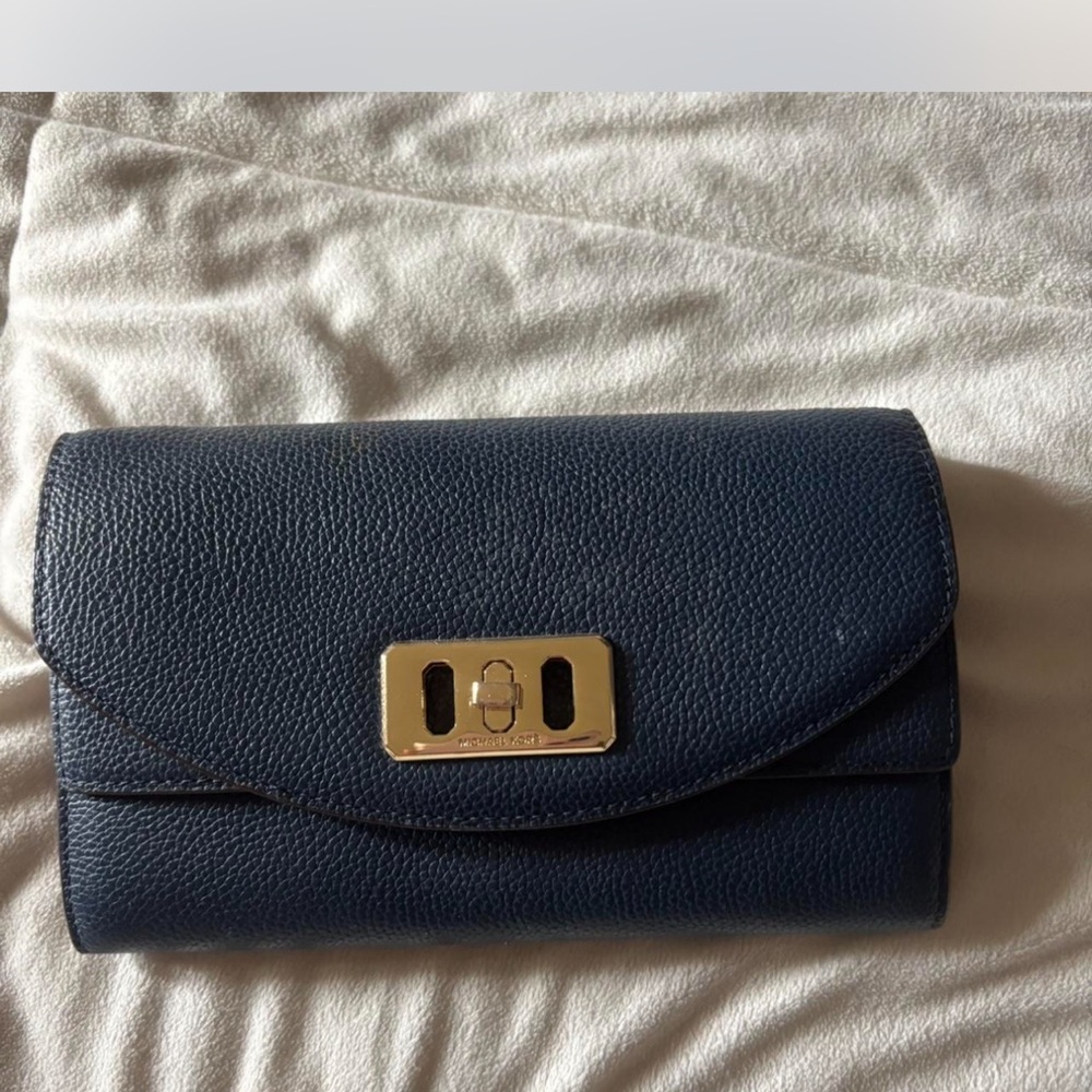 Michael Kors Midnight Blue Clutch with Gold Accent